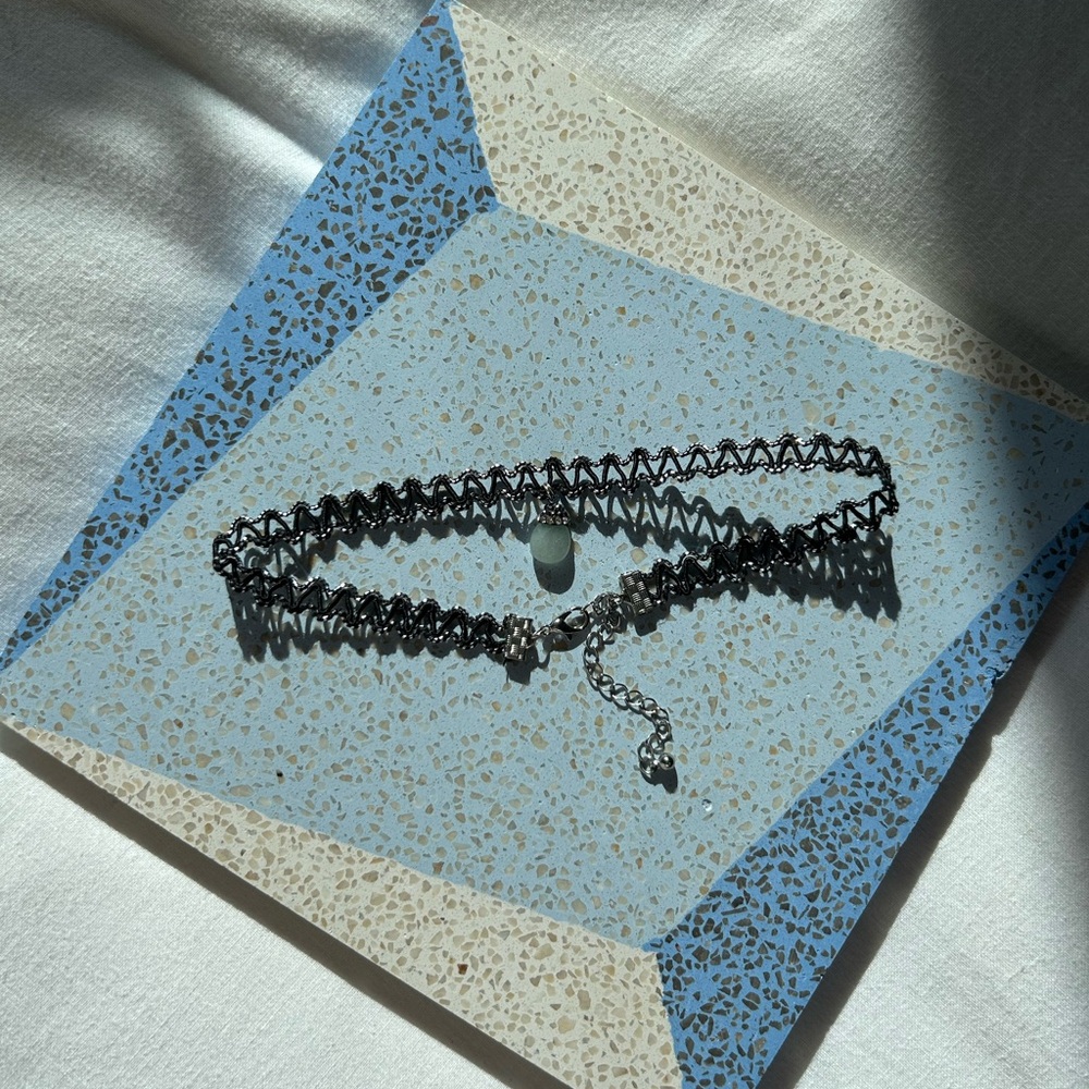 Handmade Black Lace Choker w/ Stone Charm